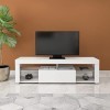 ML-Design Meuble Bas TV, Blanc, 140x51x35 cm, Panneau de Particules MDF Finition Mélaminée, Compartiments Fermés et Ouverts, 