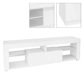ML-Design Meuble Bas TV, Blanc, 140x51x35 cm, Panneau de Particules MDF Finition Mélaminée, Compartiments Fermés et Ouverts, 