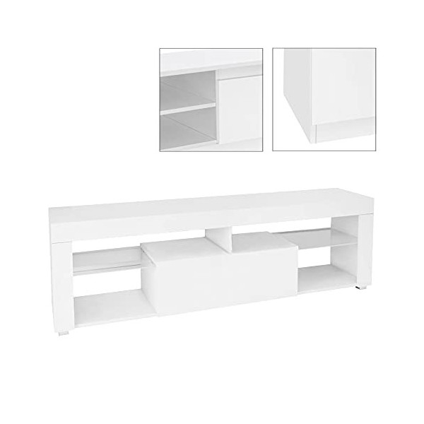 ML-Design Meuble Bas TV, Blanc, 140x51x35 cm, Panneau de Particules MDF Finition Mélaminée, Compartiments Fermés et Ouverts, 