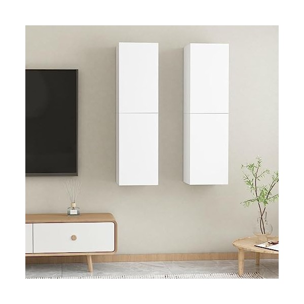 vidaXL 2X Meubles TV Armoires Basses Murales Suspendues Centre de Divertissement Salon Salle de Séjour Maison Blanc 30,5x30x1