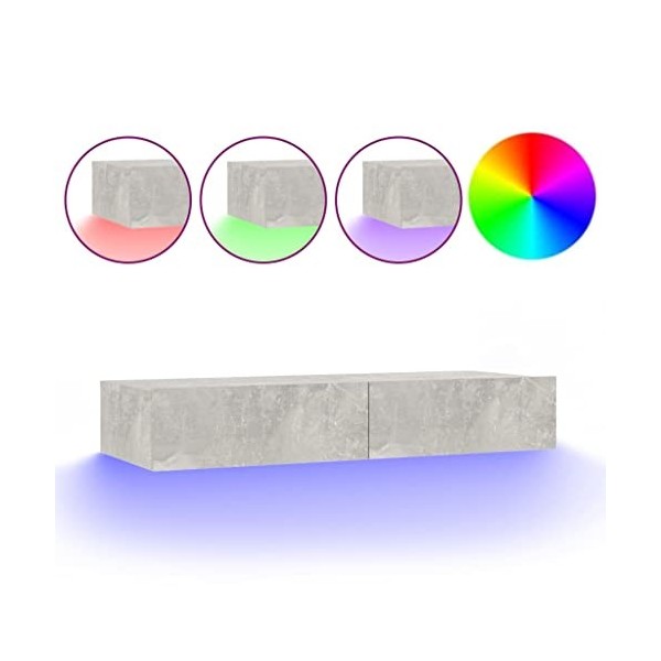 Higsose Meuble TV avec Lumières LED RVB Gris Béton 90x35x15,5 cm Bois Tendance Armoire Multimédia Résistance à lhumidité Déc
