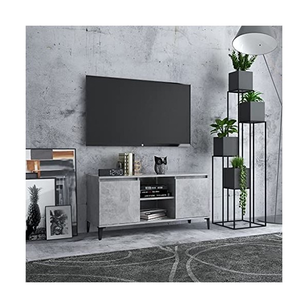 Meuble TV avec 2 Portes | Style Contemporain | Rangement matériel TV télé Audio Video Gaming | 103,5x35x50cm Gris béton