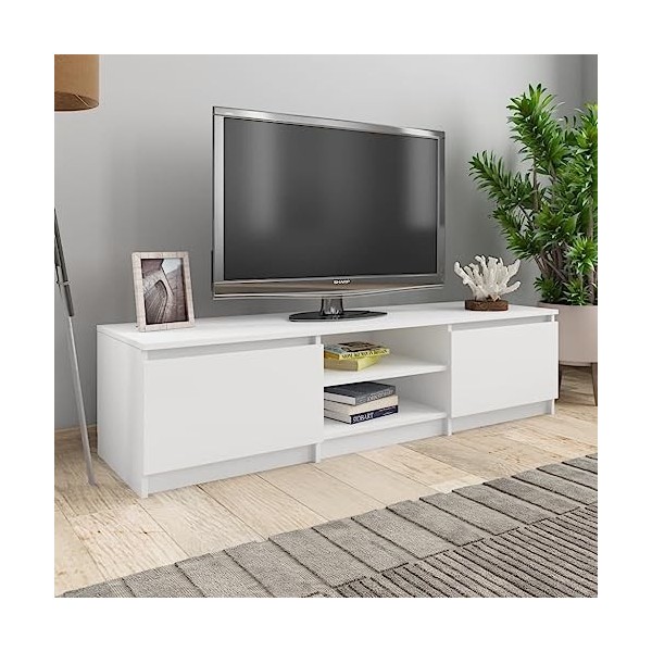 Maxspace TV Meuble, Meuble Tele, Meuble TV Chambre, Meuble TV IindustrielBlanc 140x40x35,5 cm Bois dingénierieConvient à la 