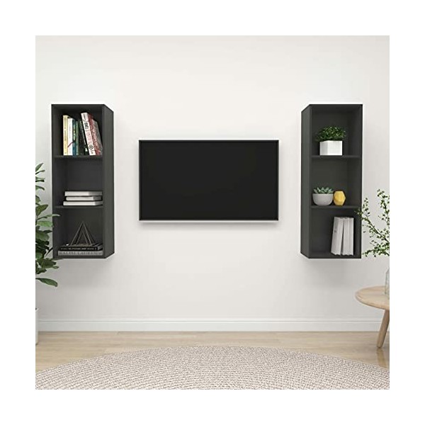 Camerina Meubles TV muraux 2 pcs Gris Aggloméré,Meuble TV,Meuble TV Moderne,Meuble de Salon387