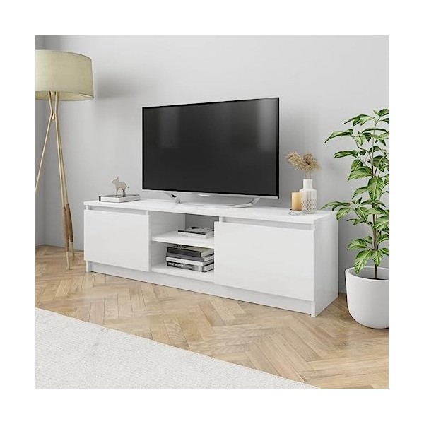 Meuble TV Blanc Brillant 120x30x35,5 cm Aggloméré - Meuble télé, Meuble TV Industriel, Meuble Chambre, Convient pour Salon ou