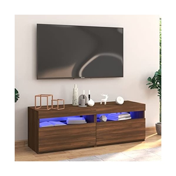 Meuble TV avec lumières LED chêne Marron 120x35x40 cm - Meuble TV, Armoire Basse Centre, Support Télé pour Salon Chambre,