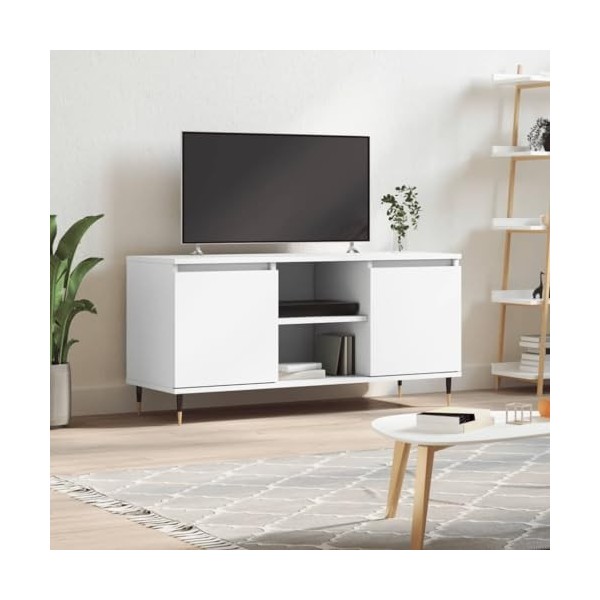 Hovothy Meuble TV Design Classique Blanc 104x35x50 cm Bois dingénierie Résistance à lhumidité Armoire Stéréo Grand Espace d