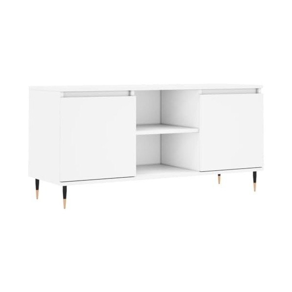Hovothy Meuble TV Design Classique Blanc 104x35x50 cm Bois dingénierie Résistance à lhumidité Armoire Stéréo Grand Espace d