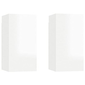 lvssiao Meuble de salon pour TV, meubles TV 2 pièces aggloméré Blanc brillant 30,5x30x60 cm Module TV avec armoires