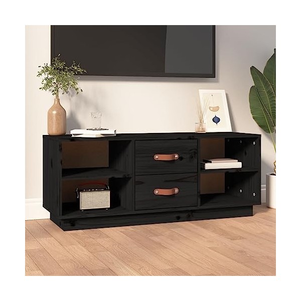 FAMIROSA Meuble TV Noir 100x34x40 cm Bois de pin Massif 9KG 