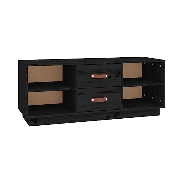 FAMIROSA Meuble TV Noir 100x34x40 cm Bois de pin Massif 9KG 