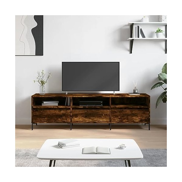 JUNZAI Meuble TV chêne fumé 150x30x44,5 cm Bois dingénierie,Meuble TV Haut,Table Television Salon,Meuble Télé Haut
