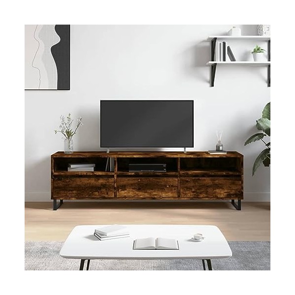 FAMIROSA Meuble TV chêne fumé 150x30x44,5 cm Bois dingénierie 26.2KG 