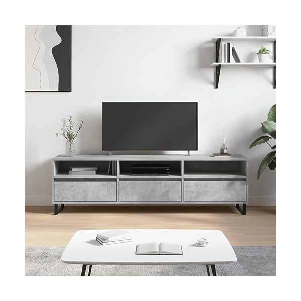 FAMIROSA Meuble TV Gris béton 150x30x44,5 cm Bois dingénierie 26.4KG -1304