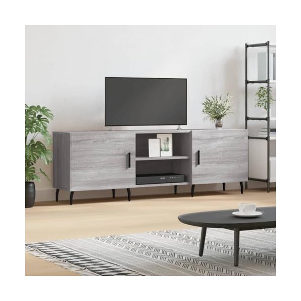 JUNZAI Meuble TV Sonoma Gris 150x30x50 cm Bois dingénierie,Table Basse Salon Meuble TV,Meuble TV,Table Basse LED Couleurs