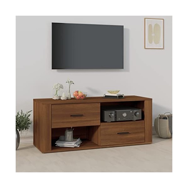 FAMIROSA Meuble TV Chêne Marron 100x35x40 cm Bois dingénierie 24.7KG 