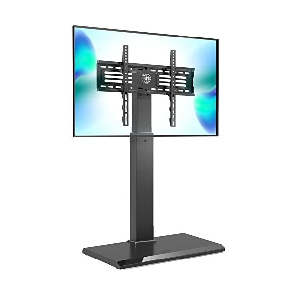 FITUEYES Meuble TV au Sol avec Base en Fer pour Téléviseur de 27 à 65 Pouce Ecran LED LCD Plasma Pivotant Réglable en Hauteur