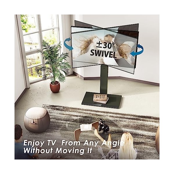 FITUEYES Meuble TV au Sol avec Base en Fer pour Téléviseur de 27 à 65 Pouce Ecran LED LCD Plasma Pivotant Réglable en Hauteur