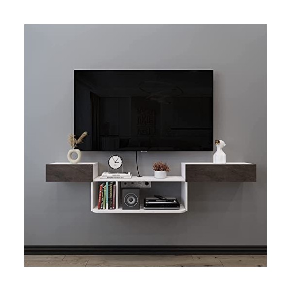 Pmnianhua Étagère TV Flottante, Meuble TV Suspendu,Meuble TV Flottant Mural, Étagère Console Multimédia, Meuble Mural avec 2 