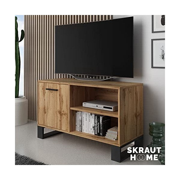 Skraut Home | Meuble TV De Salon | 57 x 95 x 40 cm | Convient pour TV 32/40/42" | Modèle Loft | Structure Couleur Chêne Rusti