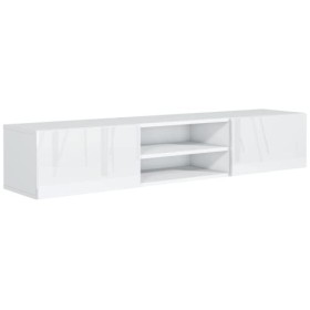 meble masztalerz Meuble TV Blanc Haute Brillanceavec 2 Étagères et 2 Portes, 120 cm, Meuble Tele, Meuble TV Suspendu, Meubles