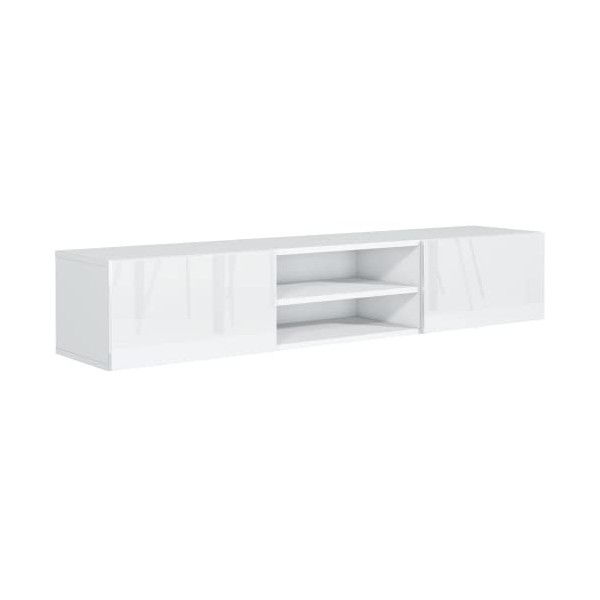 meble masztalerz Meuble TV Blanc Haute Brillanceavec 2 Étagères et 2 Portes, 120 cm, Meuble Tele, Meuble TV Suspendu, Meubles