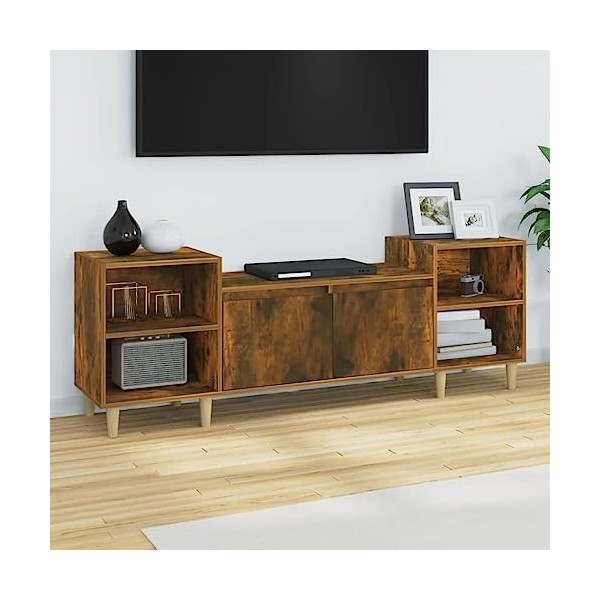Higsose Meuble TV Salon Chêne Fumé 160x35x55 cm Bois dingénierie Armoire Télévision Dessus Stable et Robuste Vitrine daffic