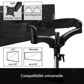 ARCTIC Z2-3D Gen 3 - Bras pour 2 écrans avec Bras de Levage à gaz jusquà 34"/34" Ultra-Large, jusquà 8 kg/17.6 Ibs par Br