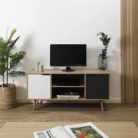 Home deco Factory - Hd7145 - Meuble TV Rangement Tiroir Scandinave Bois - Blanc - Gris Anthracite