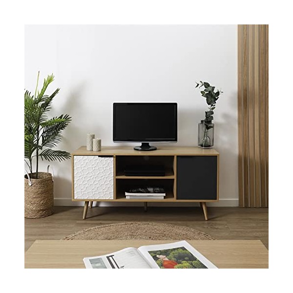 Home deco Factory - Hd7145 - Meuble TV Rangement Tiroir Scandinave Bois - Blanc - Gris Anthracite