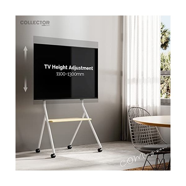 FITUEYES Design Support TV roulettes pour TV de 55 60 65 75 78 Pouces avec Etagères de Rangement en Bois Hauteur Réglable 110