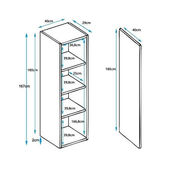 MB Muebles Bonitos | Armoire Vitrine Meuble de Rangement Luke V4 | Largeur 40 x Hauteur 167 x Profundeur 29 cm | Meuble en Mé