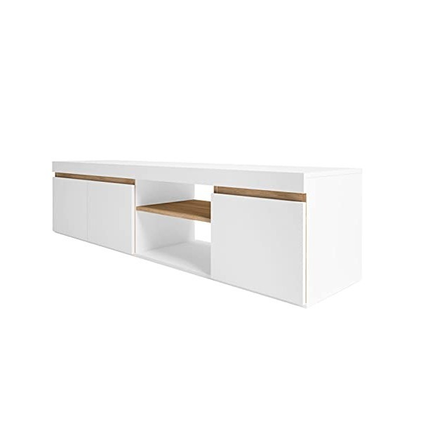 Fabrikit Table TV, Blanc Mat et Naturel, Mediano