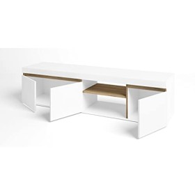 Fabrikit Table TV, Blanc Mat et Naturel, Mediano
