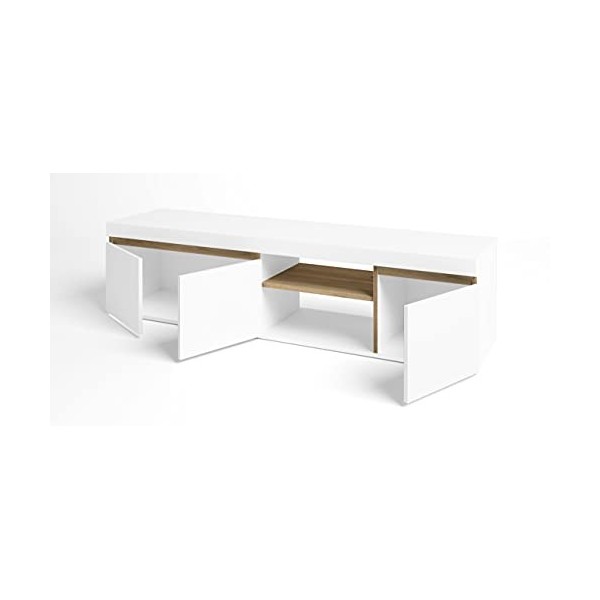 Fabrikit Table TV, Blanc Mat et Naturel, Mediano