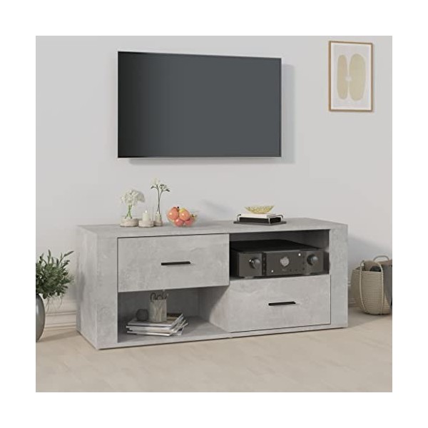 Keyur Meuble TV, Banc TV Buffet Bas Support de Télévision Meuble Télé Meuble TV Gris béton 100x35x40 cm Bois dingénierie