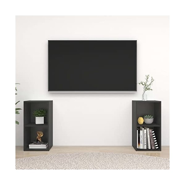 Table Télévision Basse, Simplicité et Élégance Meubles pour TV 2 pièces aggloméré Gris 72 x 35 x 36,5 cm Meuble TV Salon avec