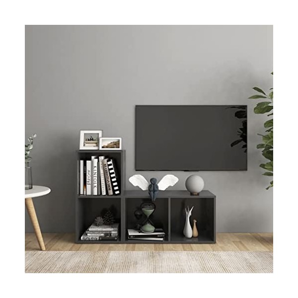 Table Télévision Basse, Simplicité et Élégance Meubles pour TV 2 pièces aggloméré Gris 72 x 35 x 36,5 cm Meuble TV Salon avec