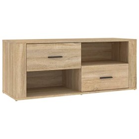 Hovothy Meuble TV Design Classique Chêne Sonoma 100x35x40 cm Bois dingénierie Résistance à lhumidité Armoire Stéréo Grand E
