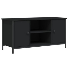 Hovothy Meuble TV Noir 100x40x50 cm Bois dingénierie et Fer Buffet TV Classique Meuble de Salon Résistance à lhumidité Maté