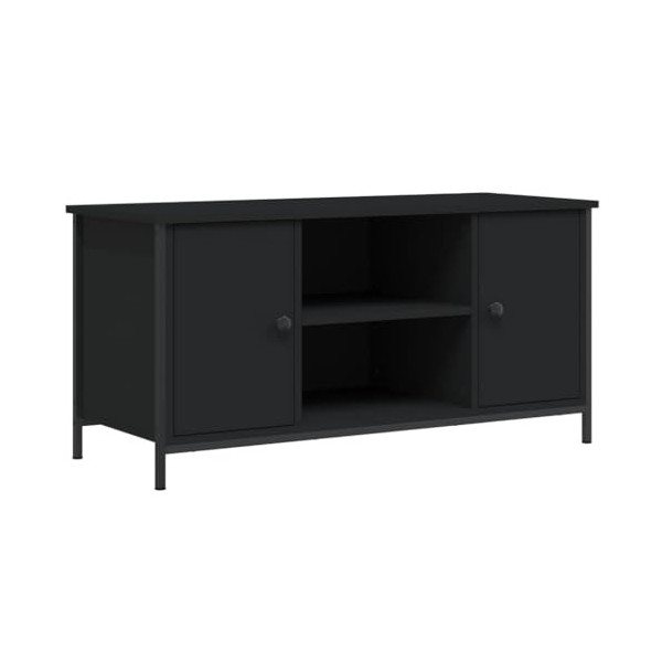 Hovothy Meuble TV Noir 100x40x50 cm Bois dingénierie et Fer Buffet TV Classique Meuble de Salon Résistance à lhumidité Maté