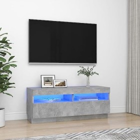 FIRBNUS Meuble TV avec Lumières LED Gris Béton 100x35x40 cm Aggloméré Meuble HiFi Aspect Moderne Armoire Média Ont Différents
