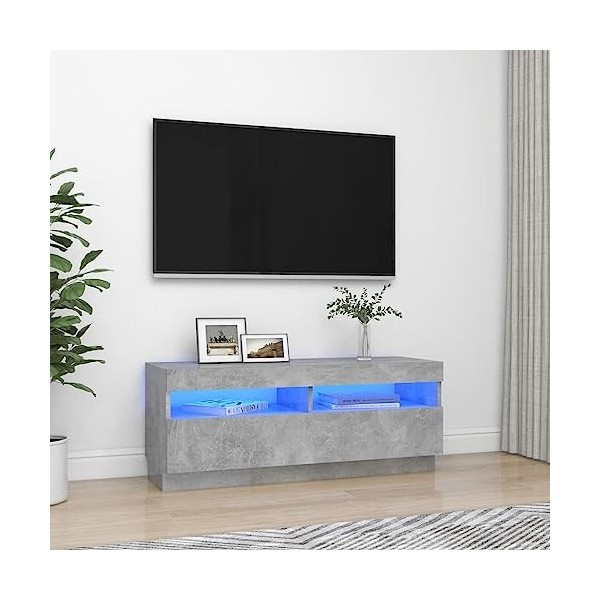 FIRBNUS Meuble TV avec Lumières LED Gris Béton 100x35x40 cm Aggloméré Meuble HiFi Aspect Moderne Armoire Média Ont Différents