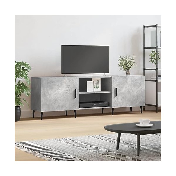 Hovothy Meuble TV Gris Béton 150x30x50 cm Bois dingénierie Meuble de Salon Pieds en Fer Style Calme Décoration Intérieur Uni