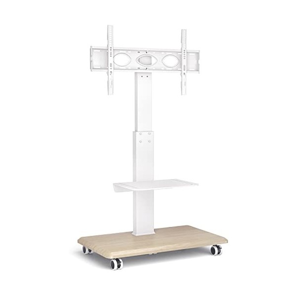 RFIVER Blanc Support TV Pied sur Roulette avec Support Pivotant et Réglable Hauteur pour Télé et Ecran Plasma de 32 à 70 Pouc