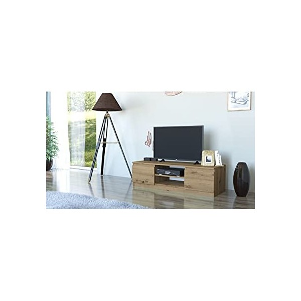 Hucoco Tivoli | Meuble Bas TV Contemporain 40x120x36 Salon/séjour 2 niches 2 Portes | Rangement Moderne matériel télé/Audio/V