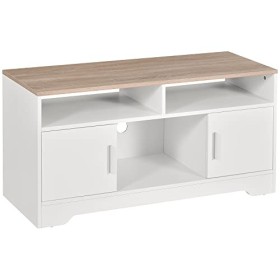 HOMCOM Meuble TV Banc TV en Bois Grand Espace de Rangement avec 2 Compartiments Ouverts 2 Armoires à Porte Une Armoire Ouvert