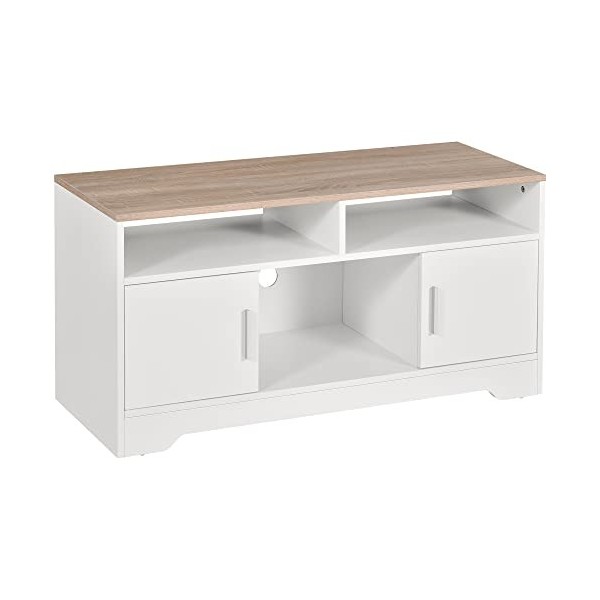 HOMCOM Meuble TV Banc TV en Bois Grand Espace de Rangement avec 2 Compartiments Ouverts 2 Armoires à Porte Une Armoire Ouvert