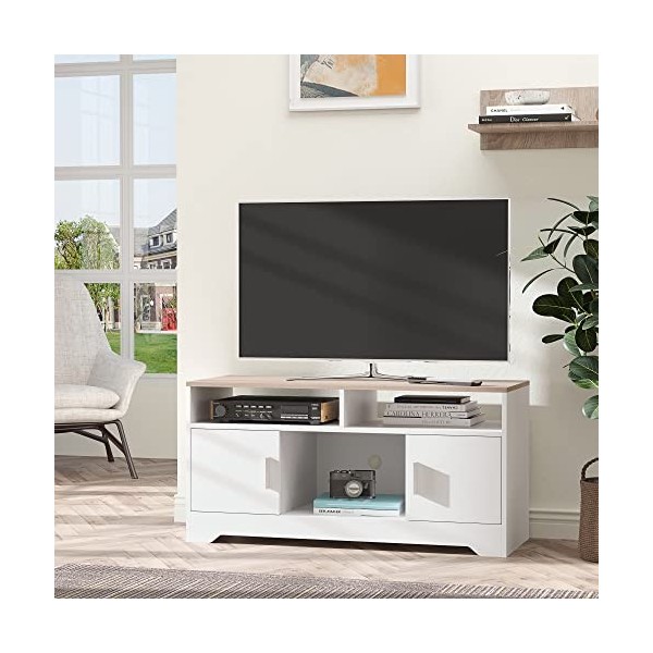 HOMCOM Meuble TV Banc TV en Bois Grand Espace de Rangement avec 2 Compartiments Ouverts 2 Armoires à Porte Une Armoire Ouvert