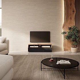 Selsey - REDNAW - Meuble TV - 100 cm - chêne wotan/Noir Brillant - scandinave – Moderne